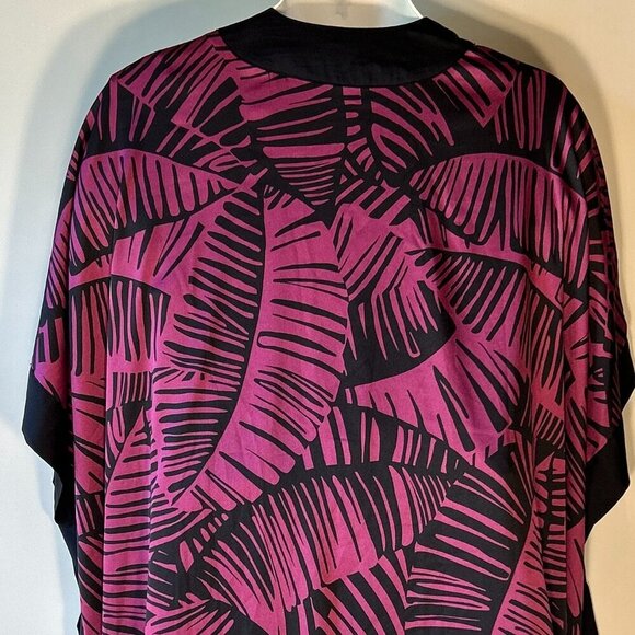 Kimono OSFA Navy & Hot Pink Tropical Abstract Maximalism Cover Up Resort Silky - Picture 4 of 6